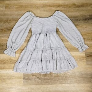 Altar'd State Tiered Mini Dress Small Puff Sleeve Gray Cottagecore Peasant